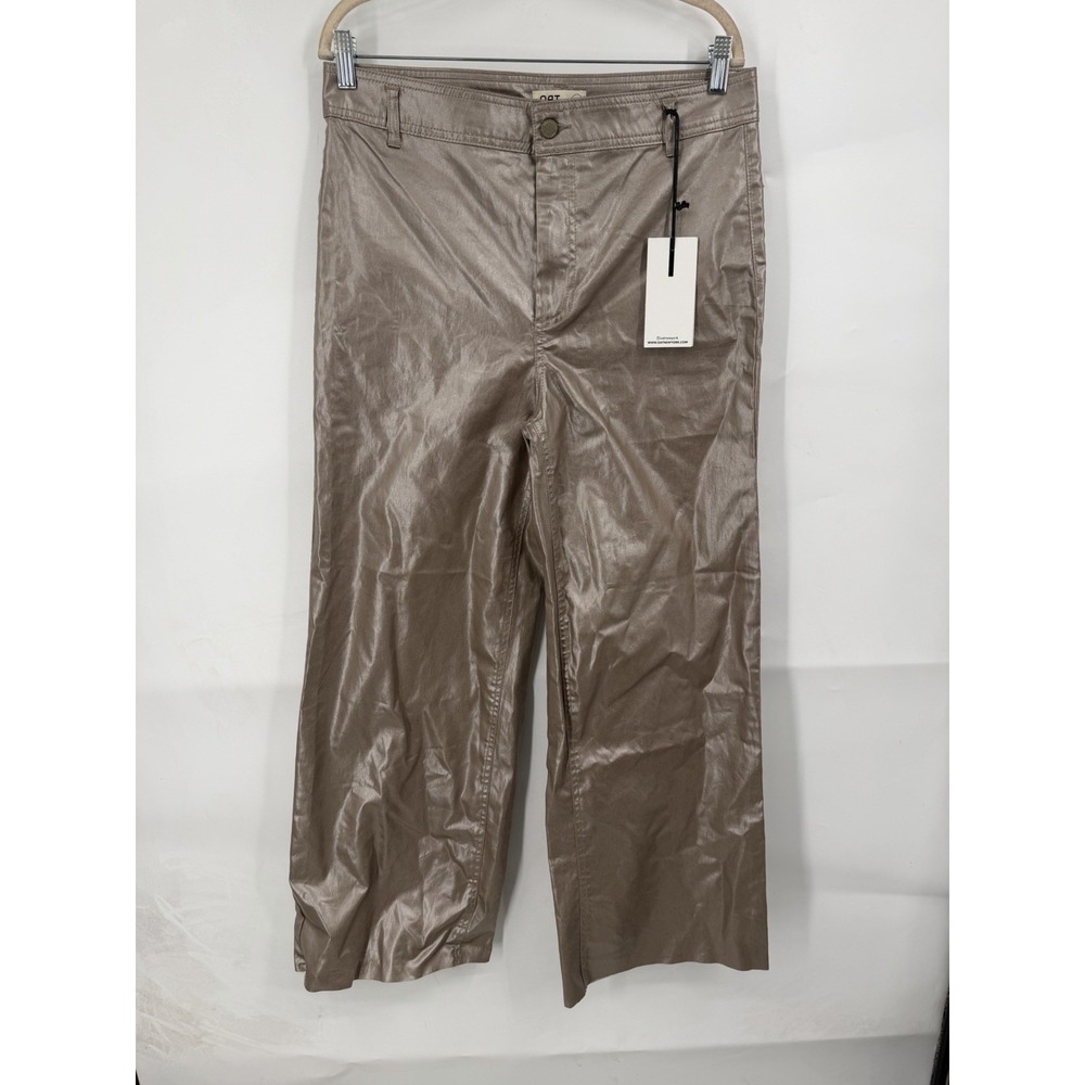 OAT Wide Leg Pants Women 12/31 Gold NWT High Rise Dress Career Glam Preppy Retro